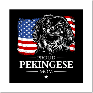 Proud Pekingese Mom American Flag patriotic dog Posters and Art